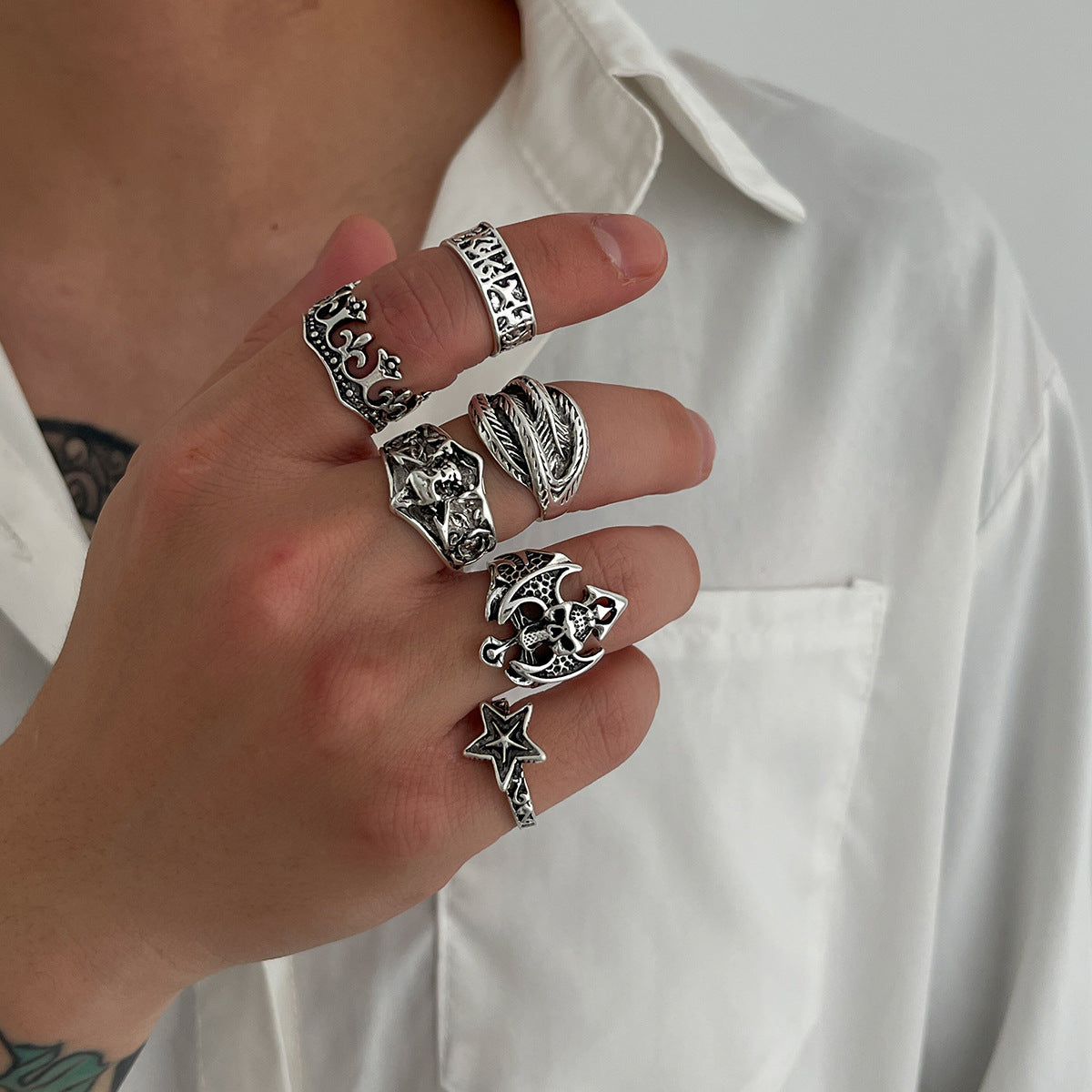 Wholesale  Carved Dark Ghost Snake Ring Set